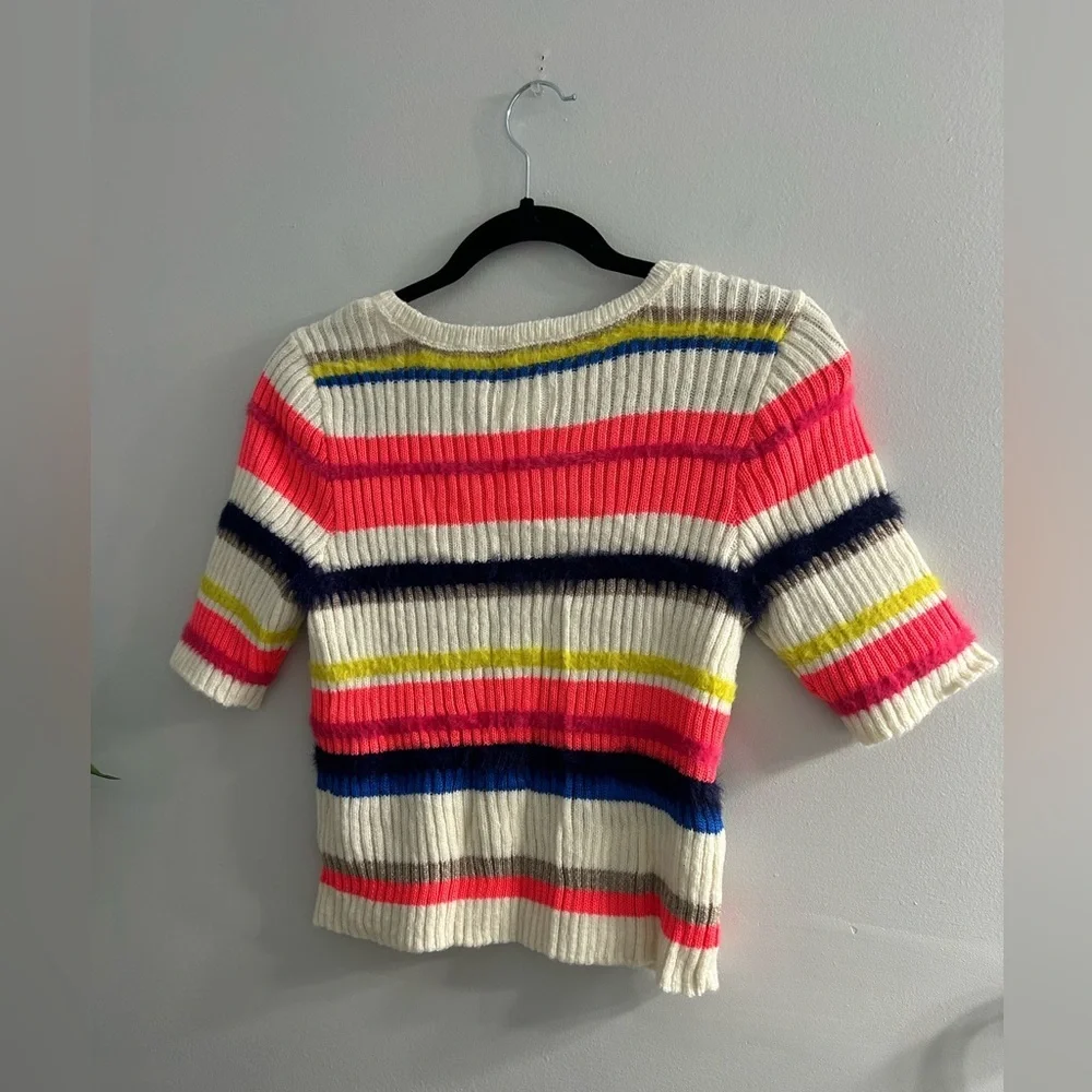Maeve Anthropologie Short-Sleeve Multi-Stripe Eyelash Sweater - Picture 10 of 11